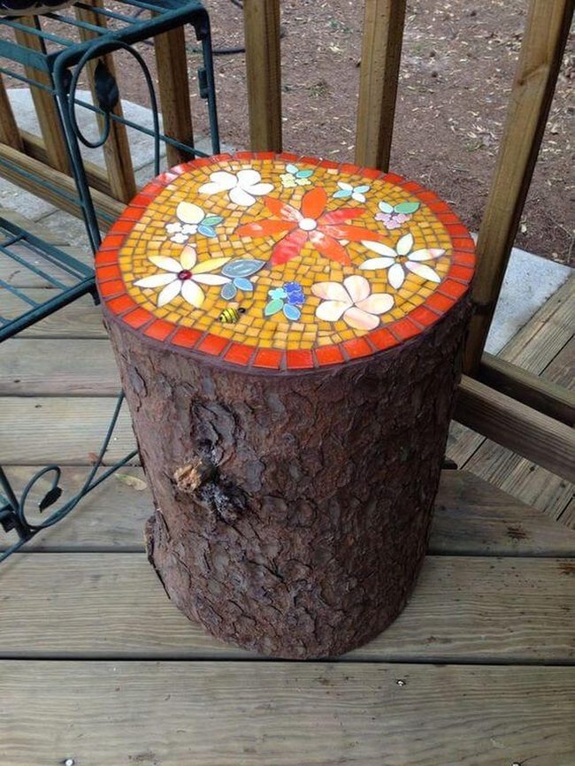 Colorful Tile Stump Art