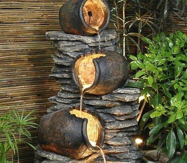 Cascading Stacked Stone Water Feature