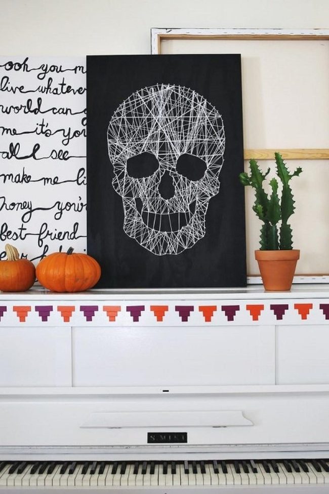 Orange Piano With Skull Art