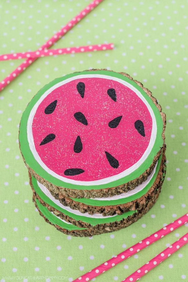 Pink And Green Watermelon Wood Slices
