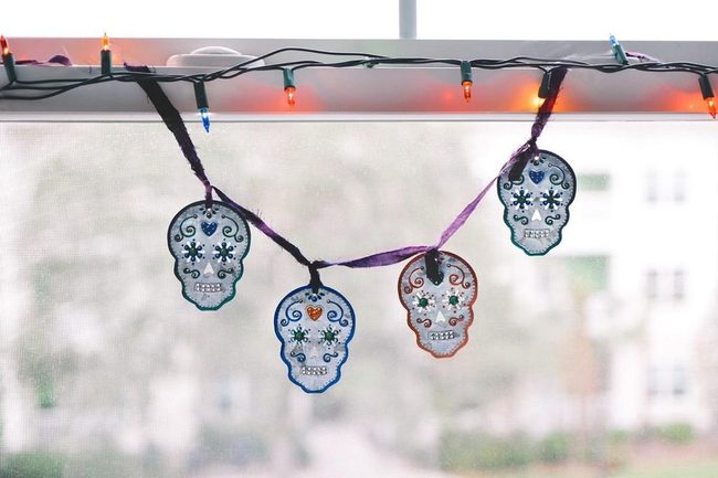 Painted Skulls With Glowing Flowers