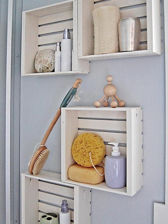 White Painted Wooden Bathroom Shelves