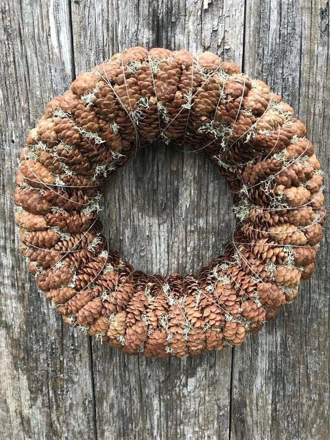 Silver Wire Wreath With Pine Cones