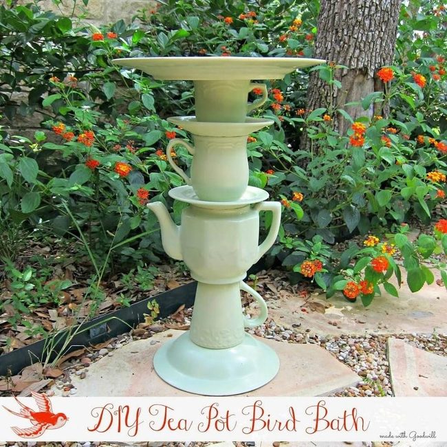 Stacked Dishware Bird Bath
