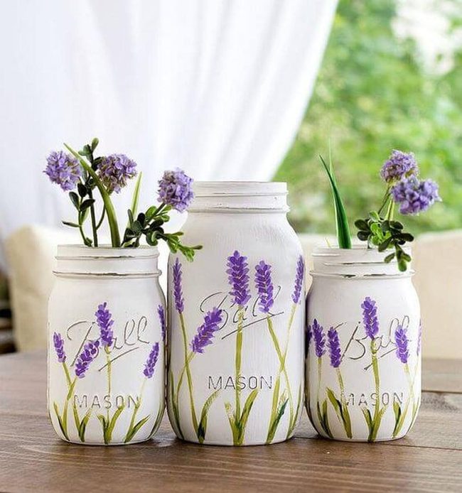 White Mason Jars Lavender Botanical
