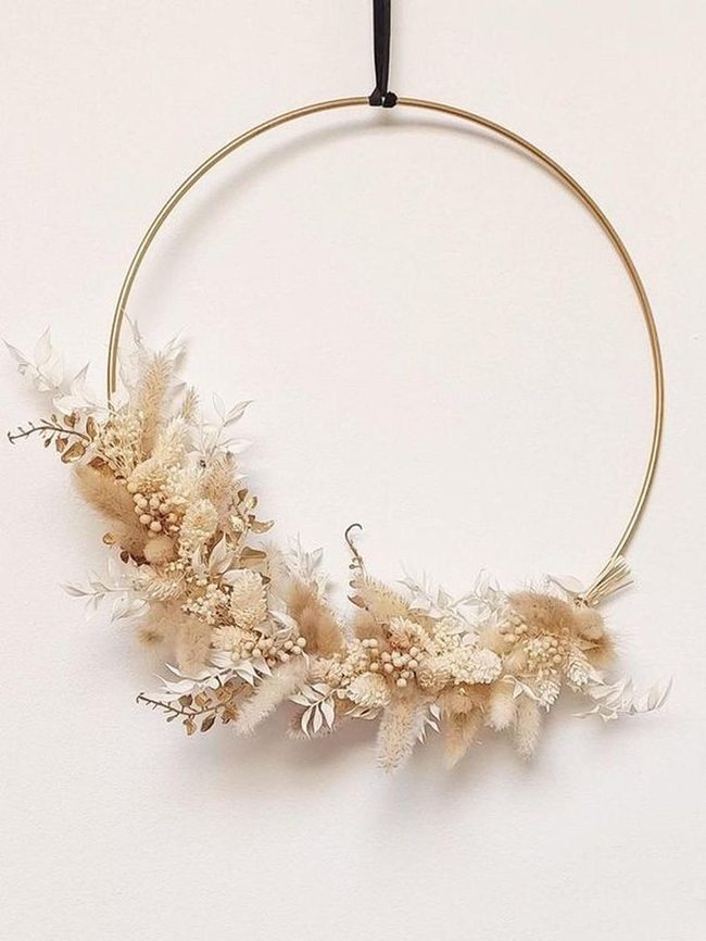 Cream Grass Wreath Black Ribbon