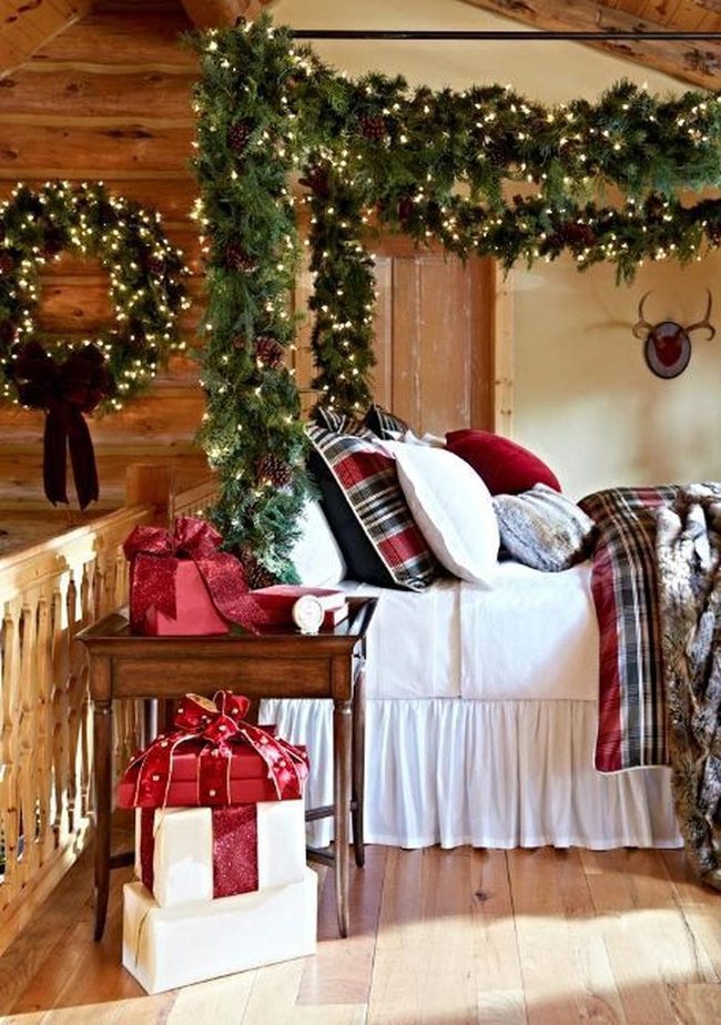 Pine-Draped Bedroom Winter