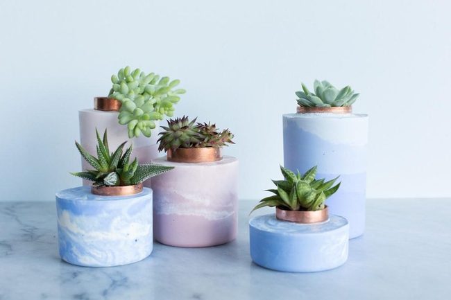 Swirled Ceramic Succulents With Copper Accents