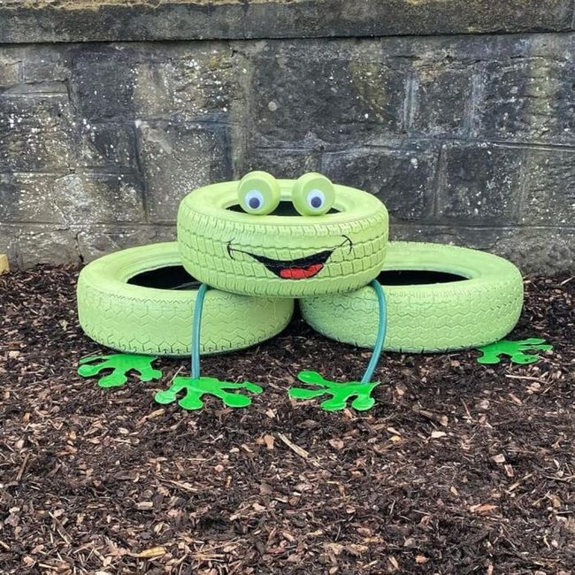 Green Tire Frog Planter