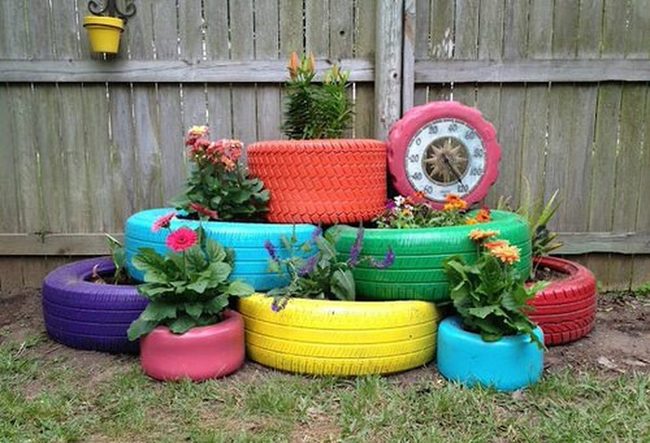 Pastel Tire Garden Planters