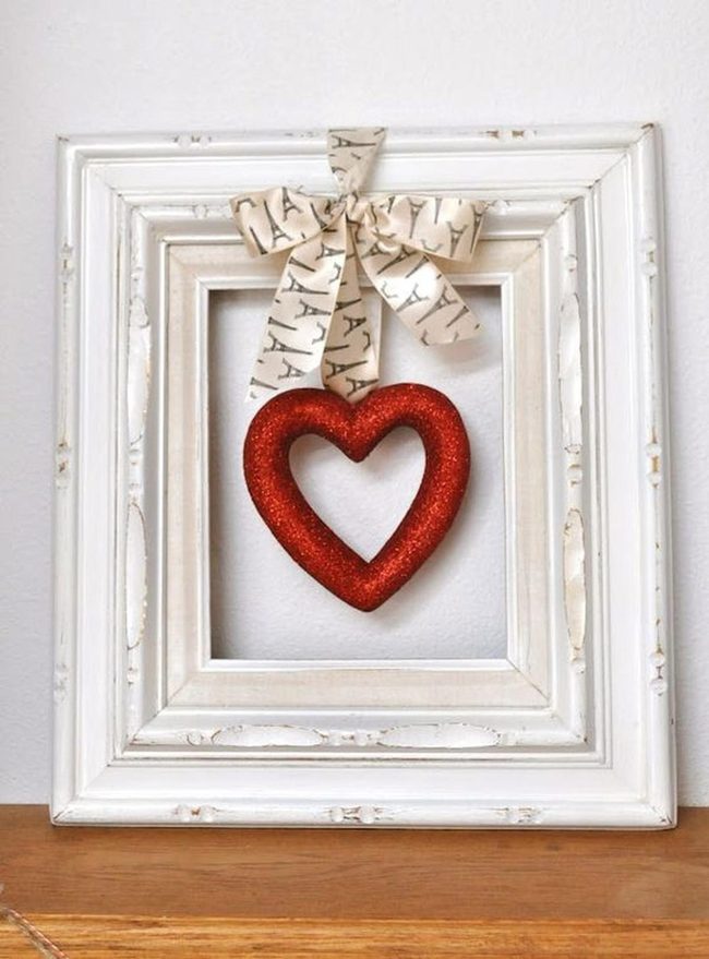 Crimson Glitter Hearts On Whitewashed Wood
