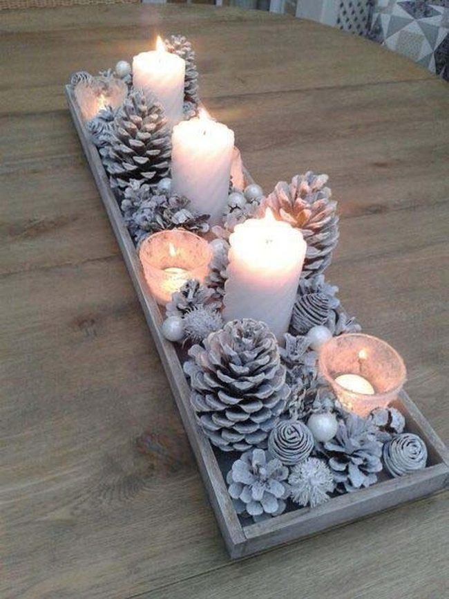 Painted Pinecones With Festive Balls
