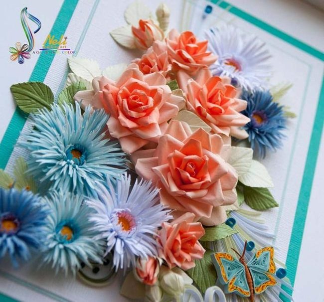 Peach And Blue Flower Layers
