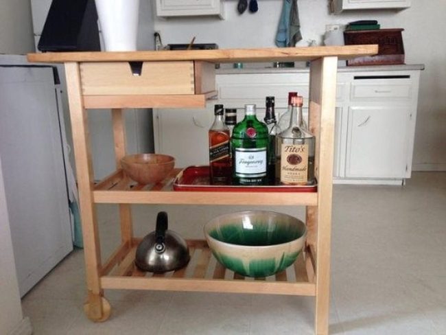 Wood Cart, Green Ceramics, Silver Details