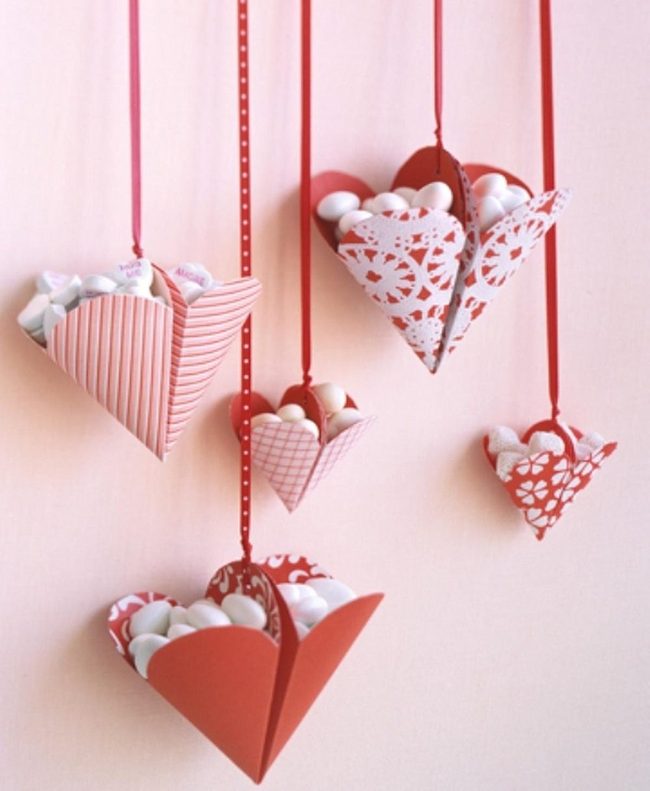 Red Paper Hearts With White Candies