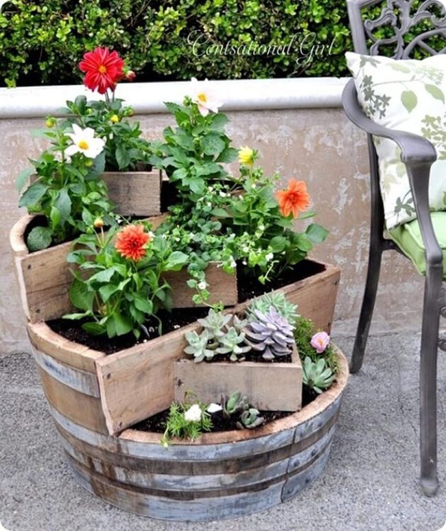 Wooden Barrel Garden Planters