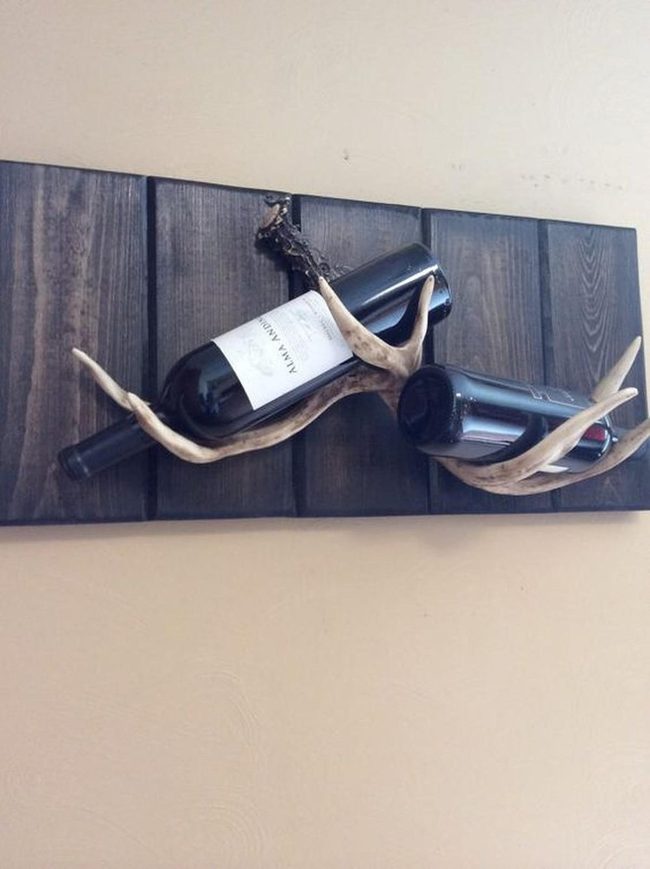 Dark Wood Antler Wine Display