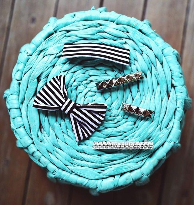 Turquoise Woven Baskets Gold Accents