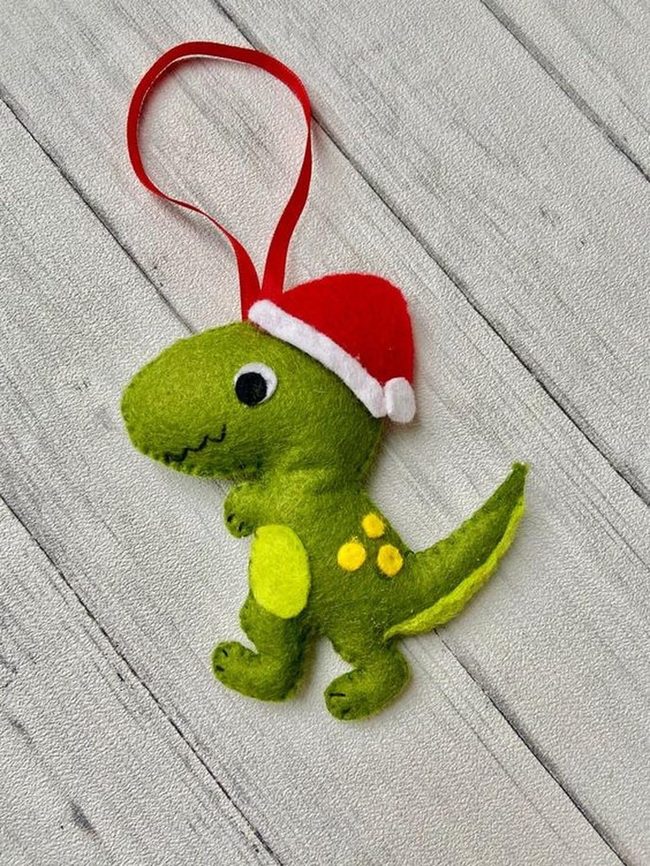 Green Felt Dinosaur Santa Ornament