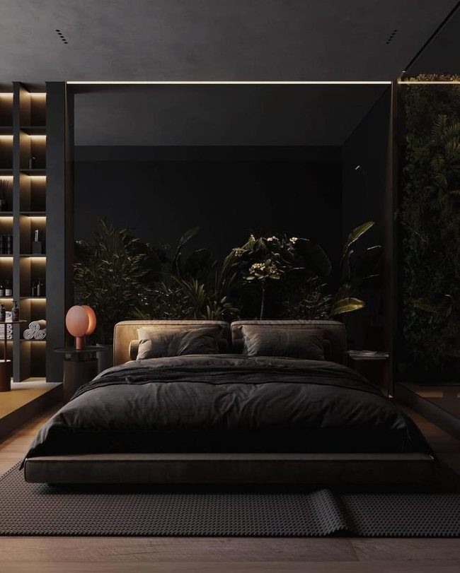 Charcoal Walls with Glowing Shelves