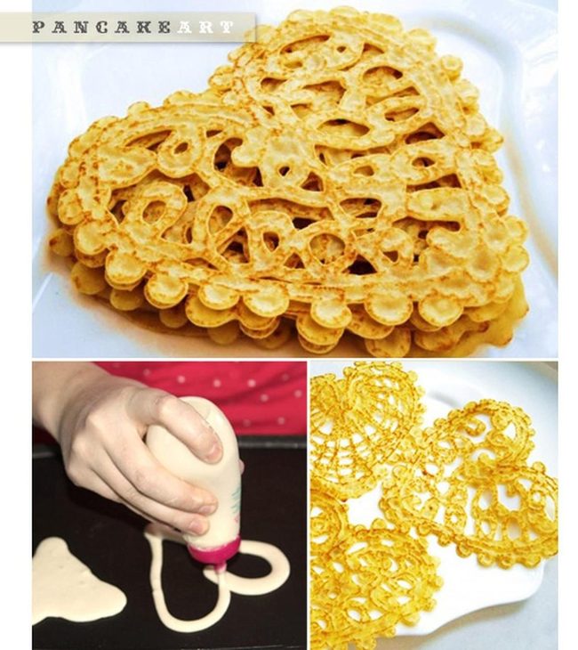 Golden Heart Pancakes With Lace