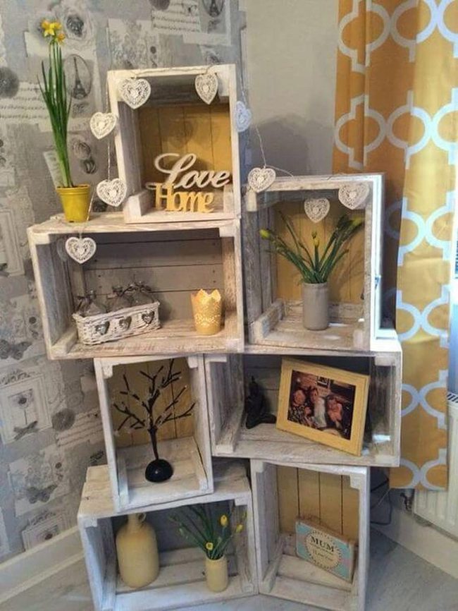 Stacked Wood Crates Display