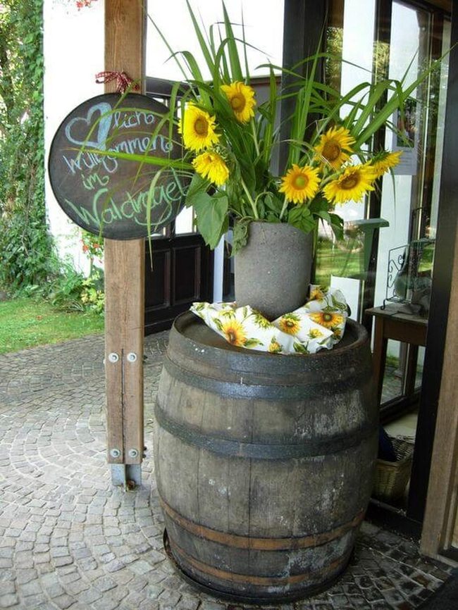 Yellow Sunflowers Wooden Barrel