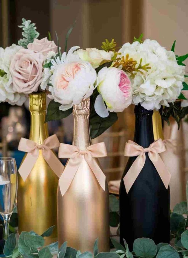 Gold Spray Painted Champagne Bottles