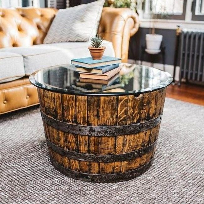 Whiskey Barrel, Glass Top Statement