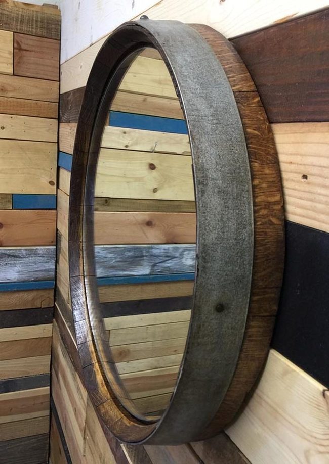 Weathered Barrel Wood Mirror