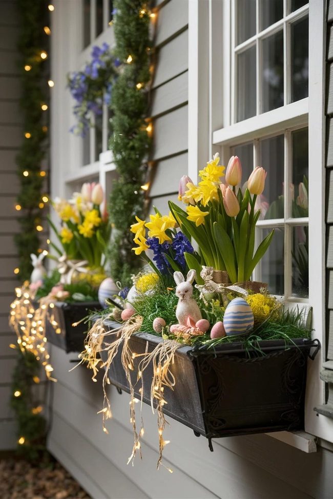 Pastel Spring Flowers Window Boxes