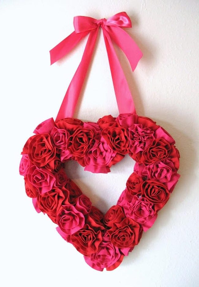 Red Fabric Flower Heart Wreaths