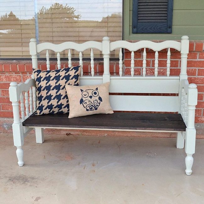 Two-Tone Spindle Bench With Pattern Pillows