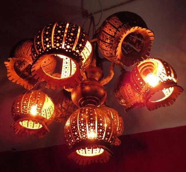 Carved Coconut Shell Light Patterns