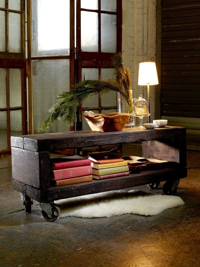 Dark Wood Table With White Rug