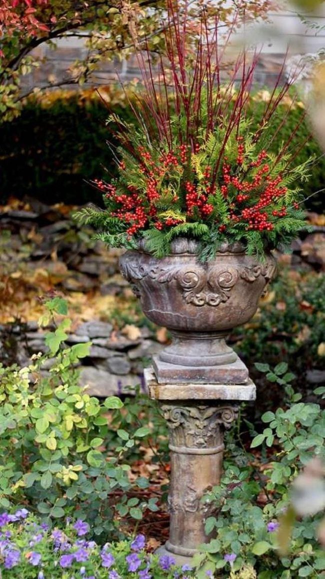 Ceramic Urns With Evergreen And Berry Cascades
