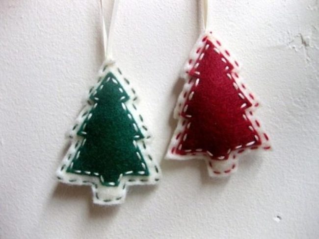 Felt Christmas Trees, Hand-Stitched Details