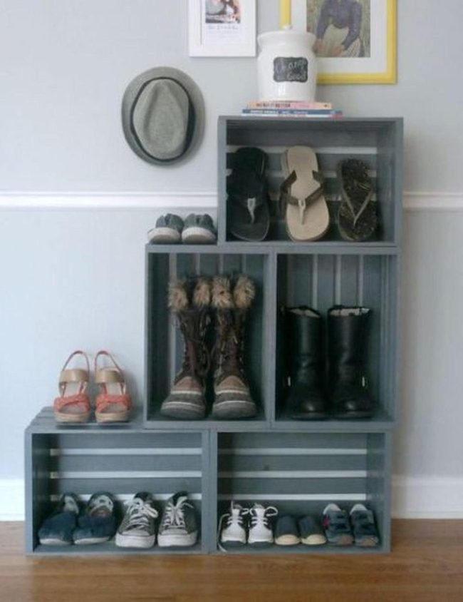Wooden Crate Shoe Storage