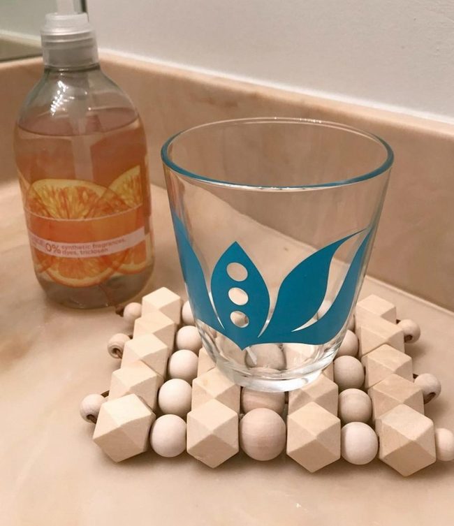 Blue Leaf Glass With Wood Beads