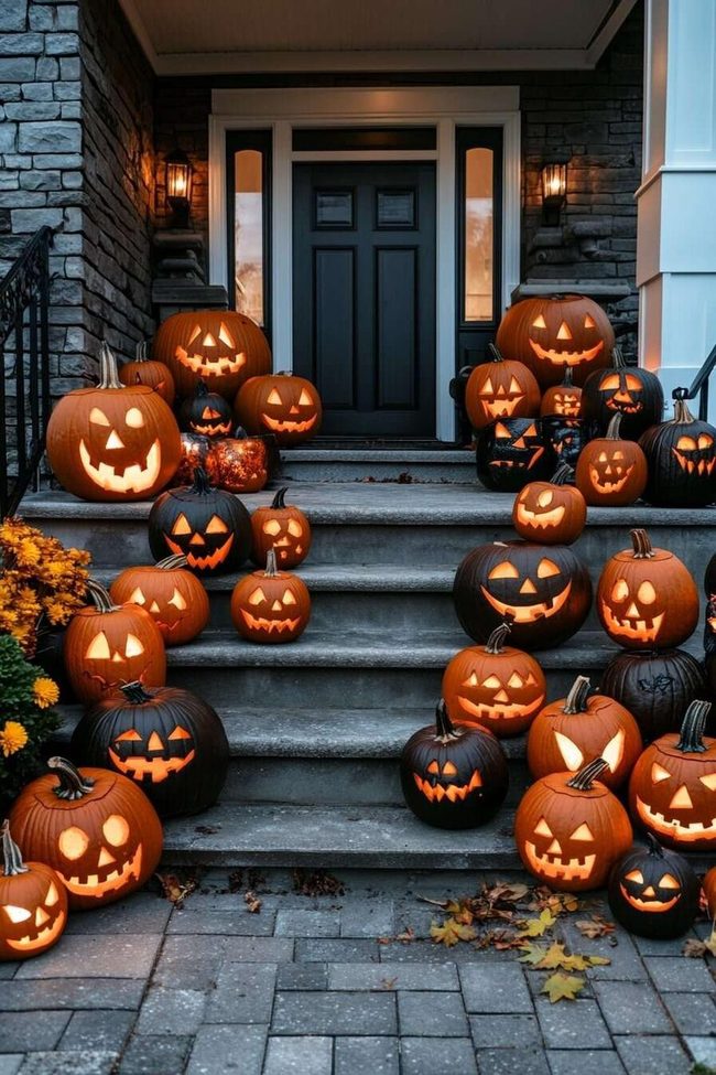 Orange Pumpkin Stairway Display