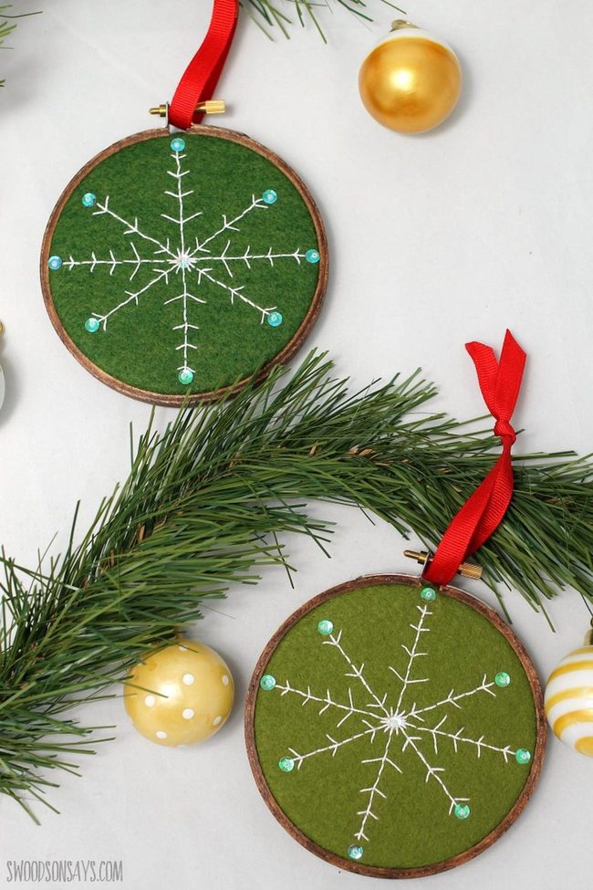 Green Felt Snowflake Ornaments