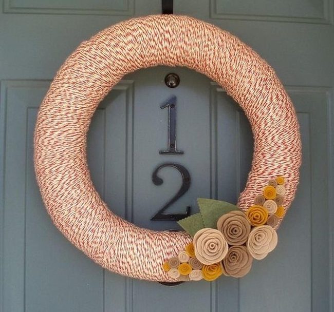 Striped Twine Wreath On Blue