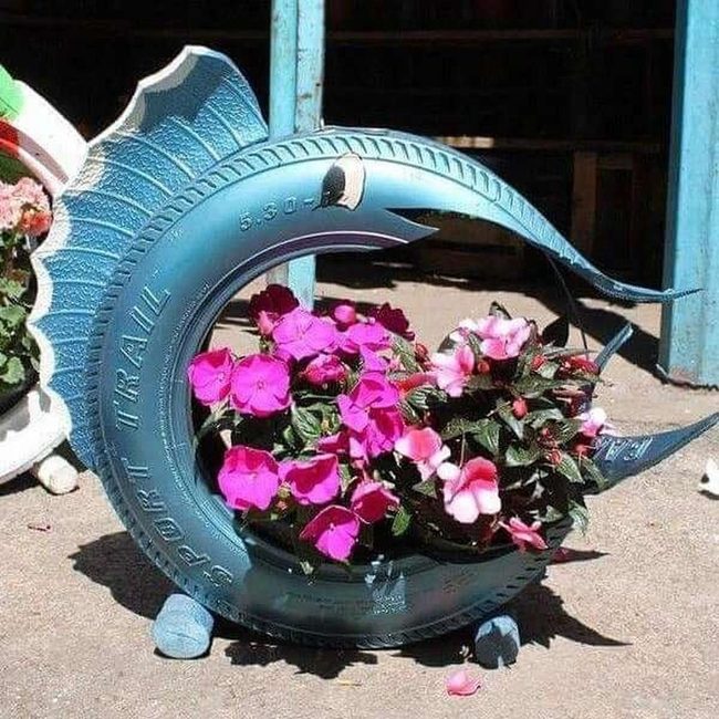 Blue Tire Fish Planter