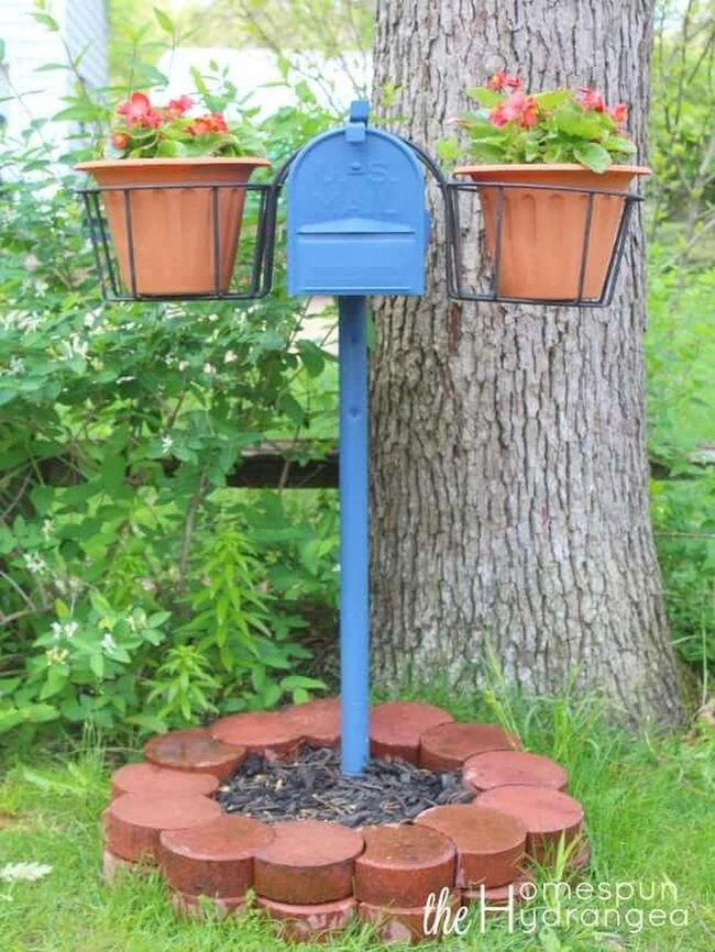 Wooden Mailbox With Blooming Base