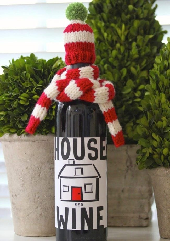 Red Striped Bottle With Green Pom Hat