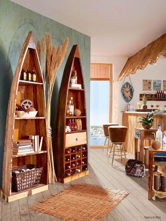 Boat-Shaped Wood Shelves Green
