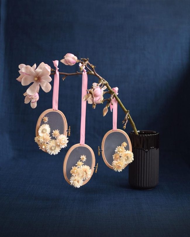 Pink Blossoms, Blue Wall Elegance
