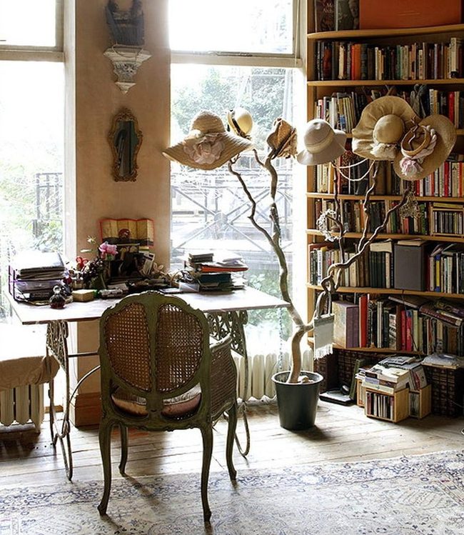 Sunlit Study With Vintage Green Chairs