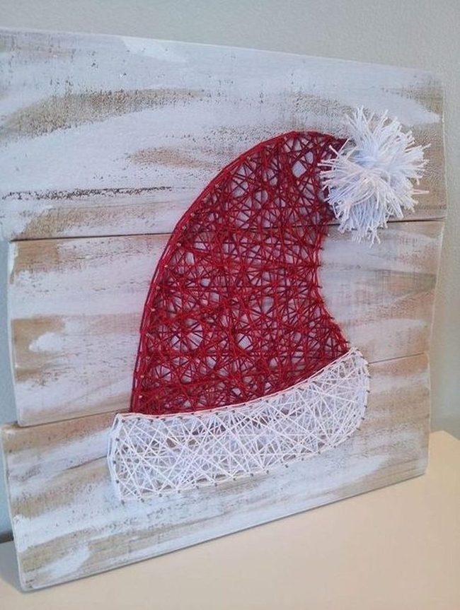 Red Yarn Santa Hat String Art