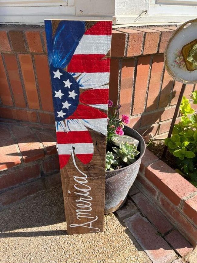 Patriotic Red White Blue Wooden Sign